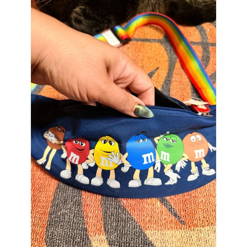 M&M's World Navy Blue Waist Bag Rainbow Strap Candy Characters Fanny Pack NWT